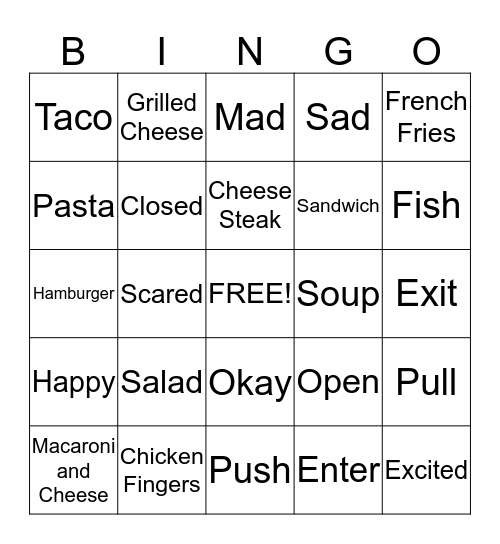 Functional Vocabulary Review Bingo Card