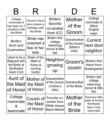 How Do You Know The Bride? Bingo Card