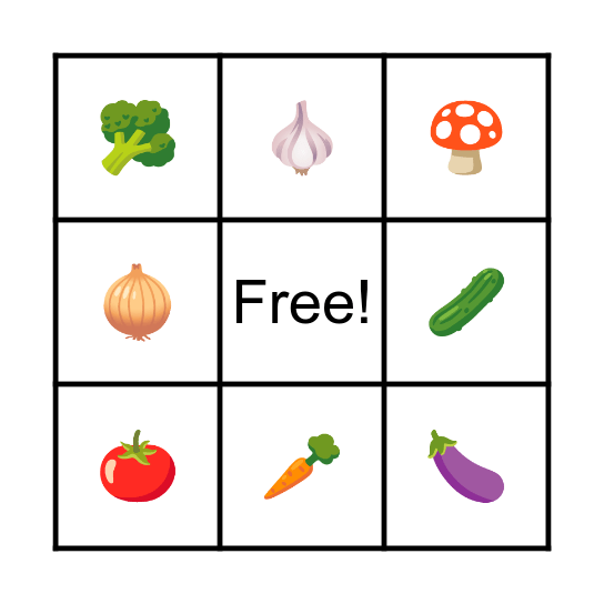VEGETABLES BINGO Card