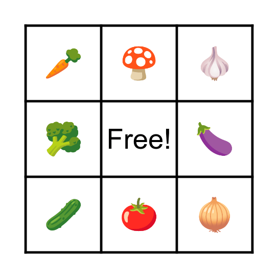 VEGETABLES BINGO Card