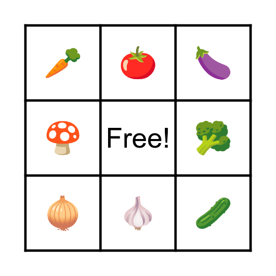 VEGETABLES BINGO Card