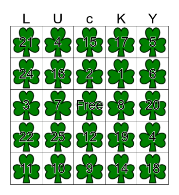 St. Patrick's Day Bingo Card