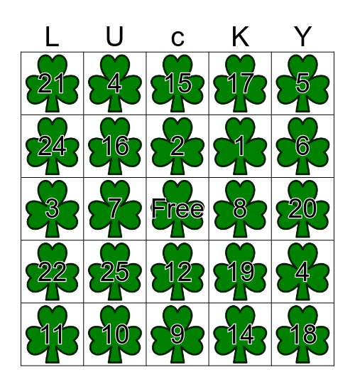 St. Patrick's Day Bingo Card