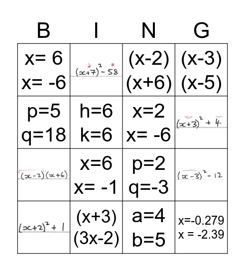 Chapter 14 Bingo Card