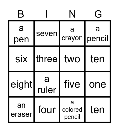 HC1 U2 Vocabulary Review Bingo Card