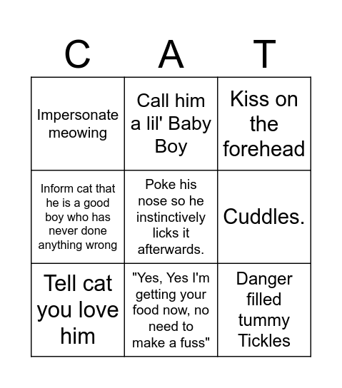 Irritate Cat bingo Card