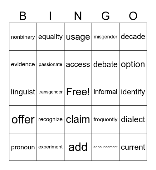 Chapter 7 Bingo Card