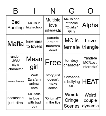 Gacha Cringe Bingo Card
