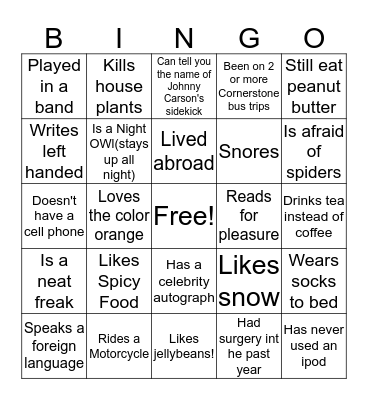 Cornerstone  Bingo Card