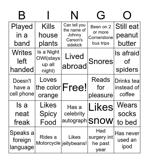 Cornerstone Bingo Card