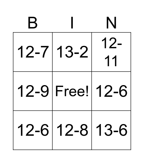 12 & 13 Bonds Bingo Card