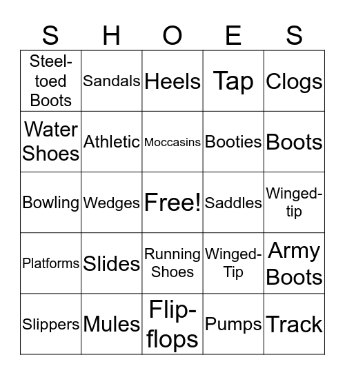 Well Dressed Feet Bingo Card