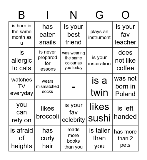 Tell me about someone who... Bingo Card