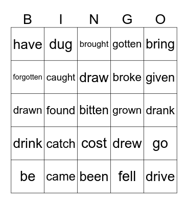 Irregular verbs to be - to hit Bingo Card