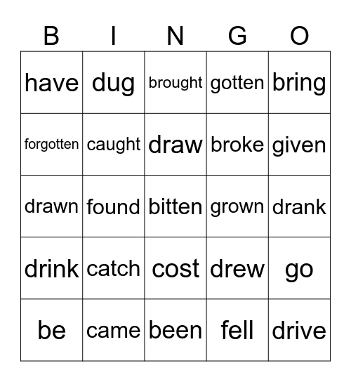 Irregular verbs to be - to hit Bingo Card