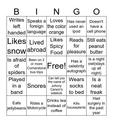 Cornerstone Lancaster Trip Bingo Card