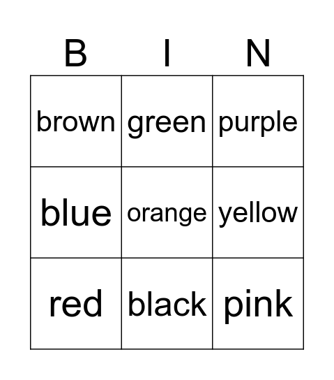 Colors Bingo Card