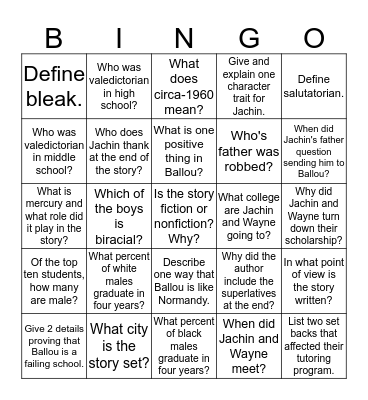Untitled Bingo Card
