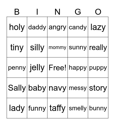 Y as E Bingo Card