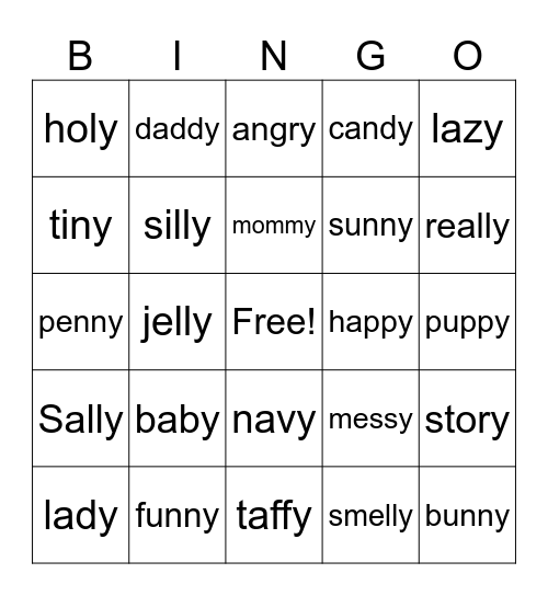 Y as E Bingo Card