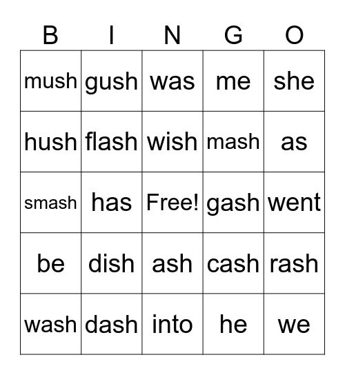 words with sh and trick words Bingo Card