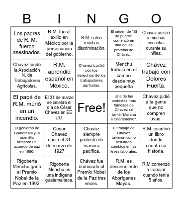 Chavez y Menchú: Repaso Bingo Card