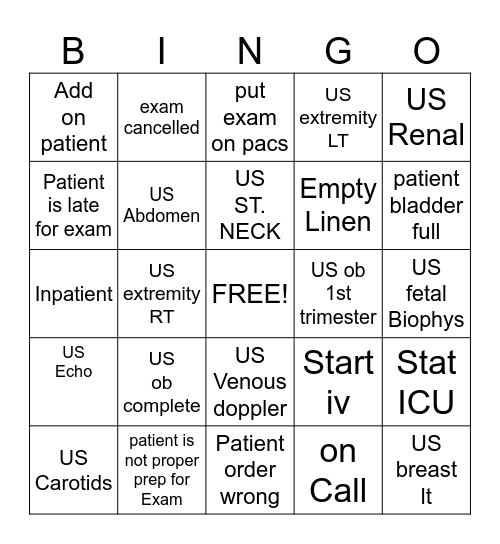 Radiology Bingo Card