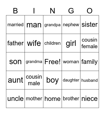 ASL Family Bingo Card