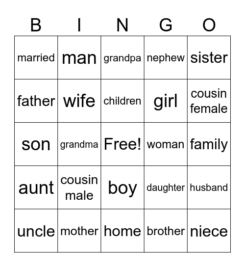 ASL Family Bingo Card