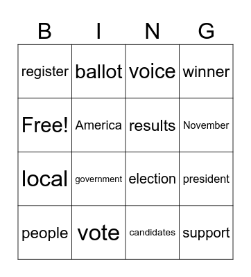 One Vote Two Vote, I Vote You Vote Bingo Card