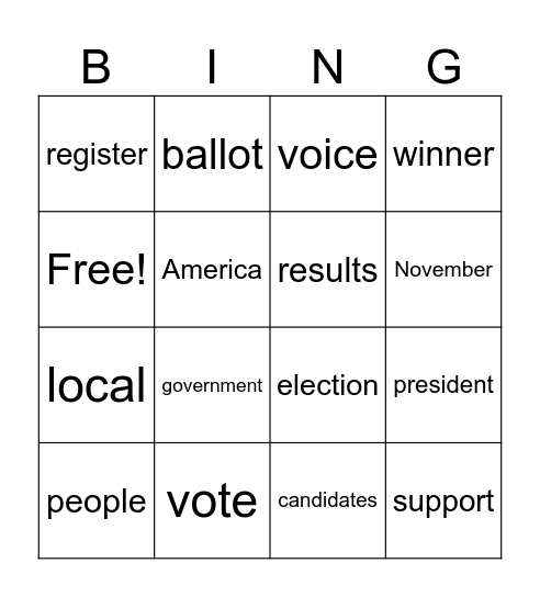 One Vote Two Vote, I Vote You Vote Bingo Card