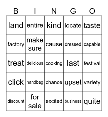 Reviewing words Bingo Card
