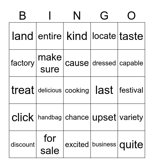 Reviewing words Bingo Card