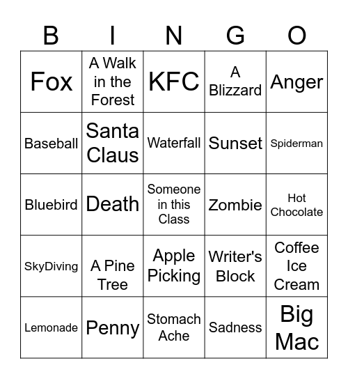 Haiku Bingo Card