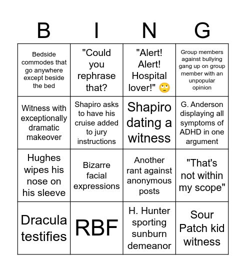 Kowalski v. JHACH Trial & FB Group Bingo Card
