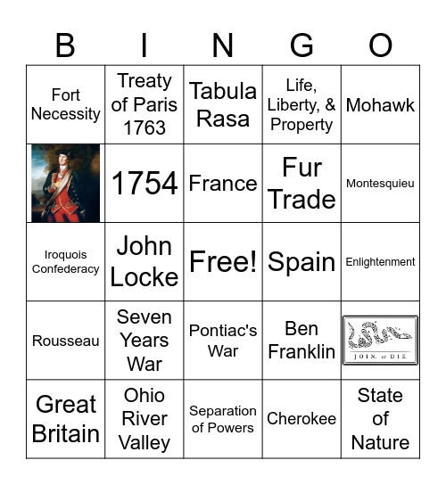 French and Indian War Bingo Card