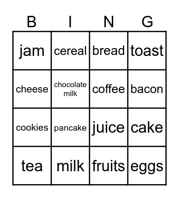 breakfast Bingo Card