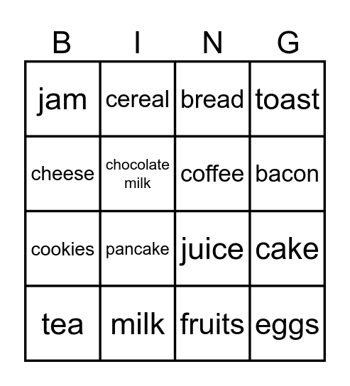 breakfast Bingo Card