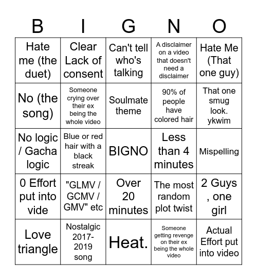 GLMV bingo Card