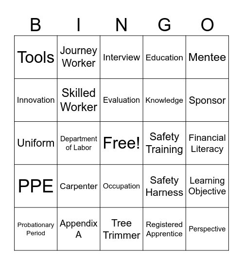 National Apprenticeship Week Bingo Card