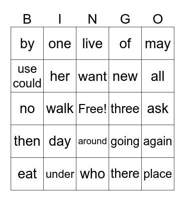 First- Block 2 Bingo Card