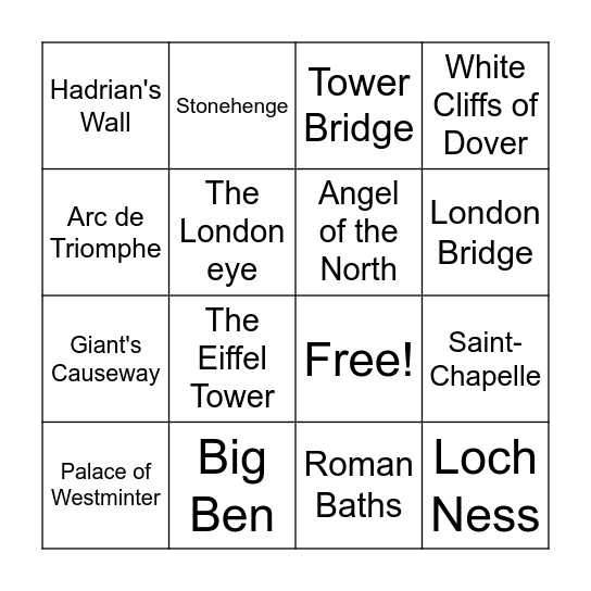 British Monuments Bingo! Bingo Card