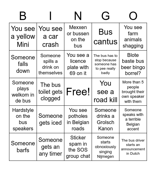 Bus Bingo Card