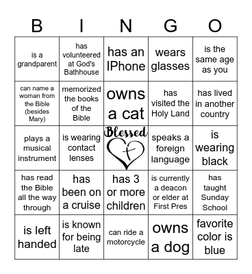 Bible Study Bingo Card