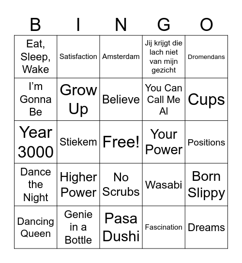 Flevogirlzzz Muziekbingooo Bingo Card