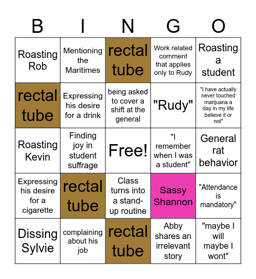 Shannon Bingo Card