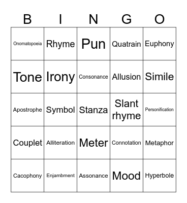 BINGO! Poetry Edition Bingo Card