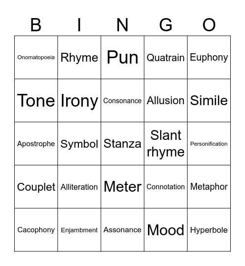 BINGO! Poetry Edition Bingo Card