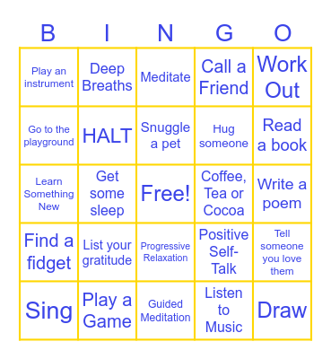 Coping Skills Bingo Card