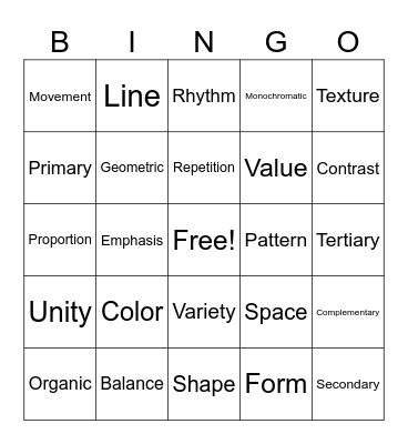 Elements & Principles Bingo Card